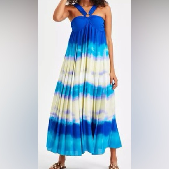 NWT - INC International Concepts Pleated Halter Maxi Dress In Birdie Dye Size XS - Picture 1 of 10